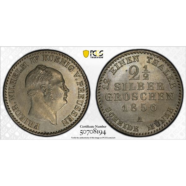 PRUSSIA: Friedrich Wilhelm IV, 1840-1861, AR 2½ groschen, 1856-A, PCGS MS65