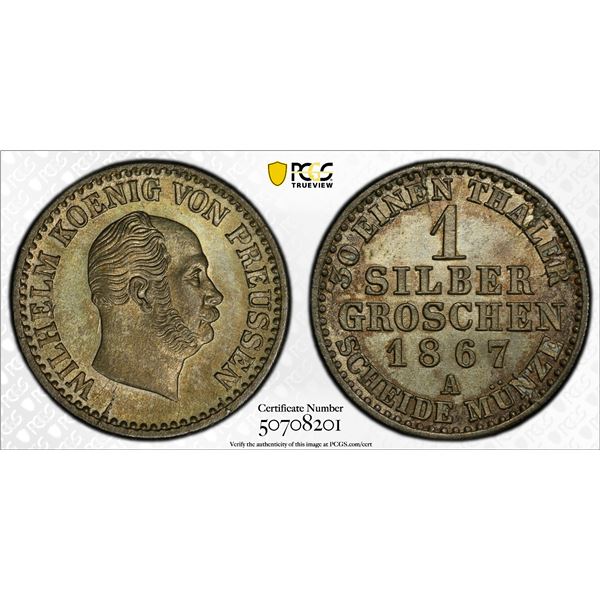 PRUSSIA: Wilhelm I, 1861-1888, AR groschen, 1867-A, PCGS MS64