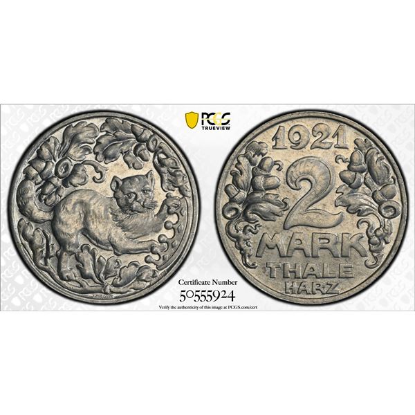 PRUSSIAN SAXONY: 2 mark, Thale am Harz, 1921, PCGS MS66