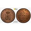 Image 1 : REUSS-SCHLEIZ: Heinrich LXVII, 1854-1867, AE 3 pfennig, 1855-A, PCGS MS65 RB