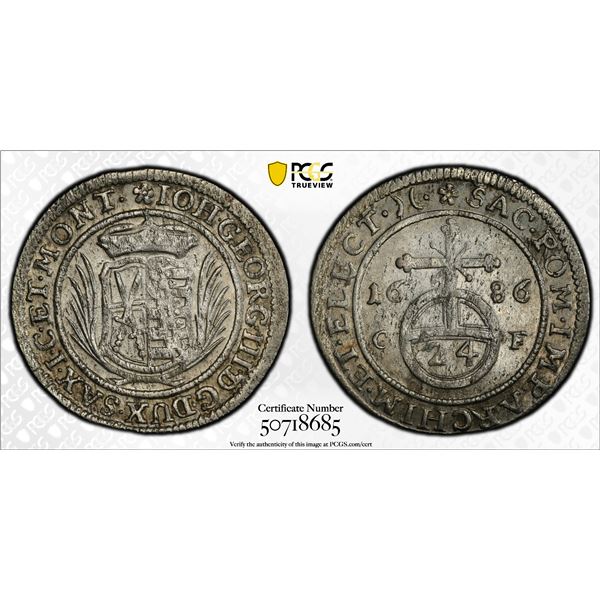 SAXONY: Hans Georg III, 1681-1691, AR 1/24 thaler, 1686, PCGS MS62