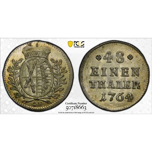 SAXONY: Friedrich August III, 1763-1806, BI 1/48 thaler, 1764, PCGS MS63