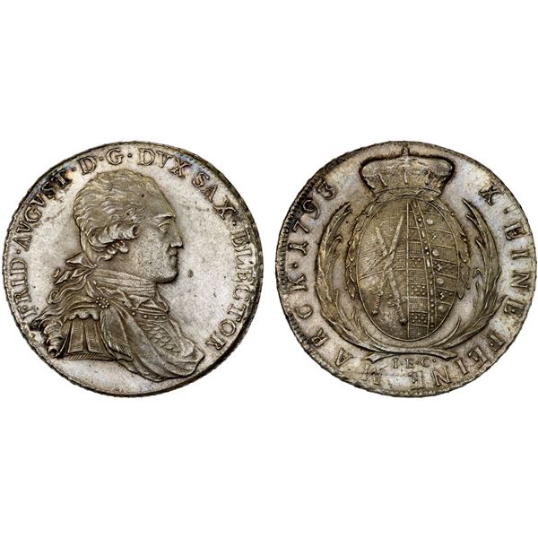 SAXONY: Friedrich August III, 1763-1806, AR thaler, 1793, AU