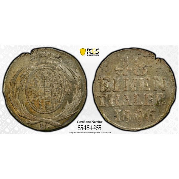 SAXONY: Friedrich August I, 1806-1827, AR 1/48 thaler, 1806/797, PCGS MS63