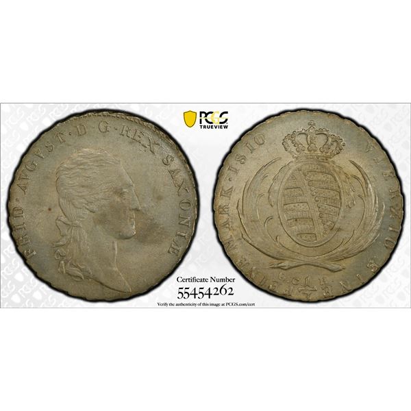 SAXONY: Friedrich August I, 1806-1827, AR 1/3 thaler, 1810, PCGS MS63