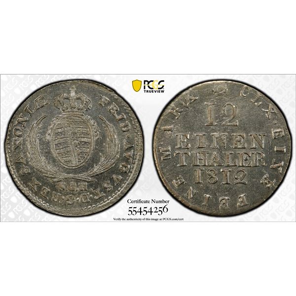SAXONY: Friedrich August I, 1806-1827, AR 1/12 thaler, 1812, PCGS MS64