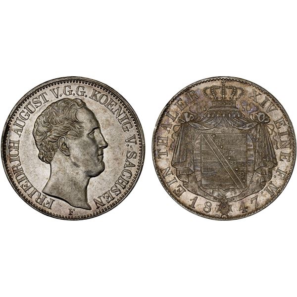 SAXONY: Friedrich August II, 1836-1854, AR thaler, 1847-F, AU