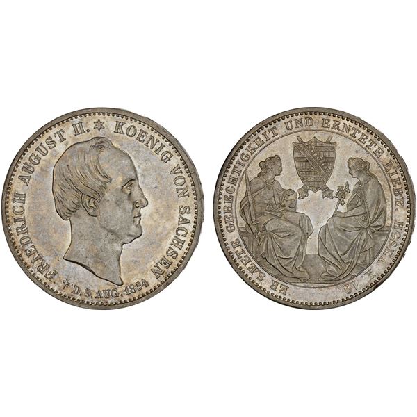 SAXONY: Johann, 1854-1873, AR thaler, 1854-F, AU