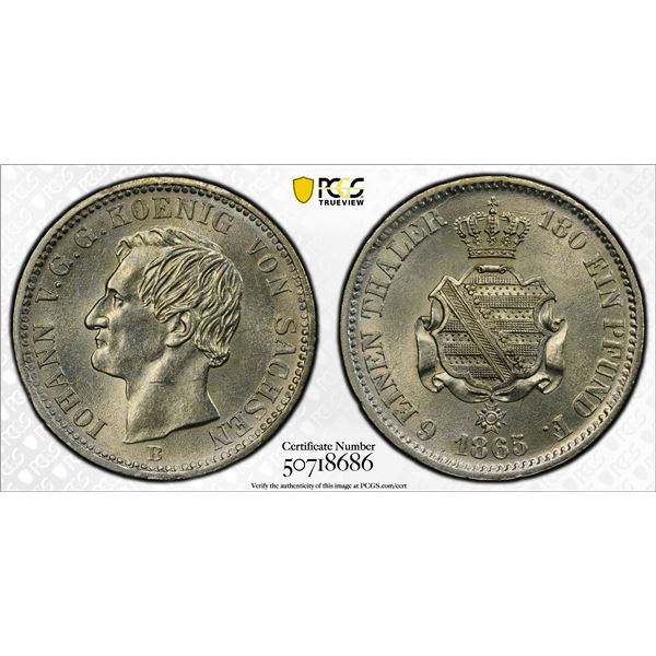 SAXONY: Johann, 1854-1873, AR 1/6 thaler, 1865, PCGS MS63