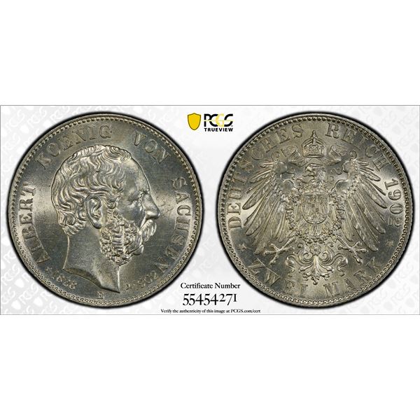 SAXONY: Friedrich August III, 1904–1918, AR 2 mark, 1904, PCGS MS63