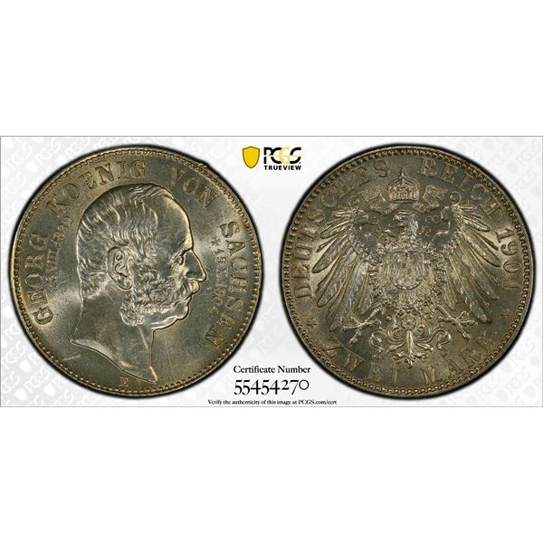 SAXONY: Friedrich August III, 1904–1918, AR 2 mark, 1904-E, PCGS MS63