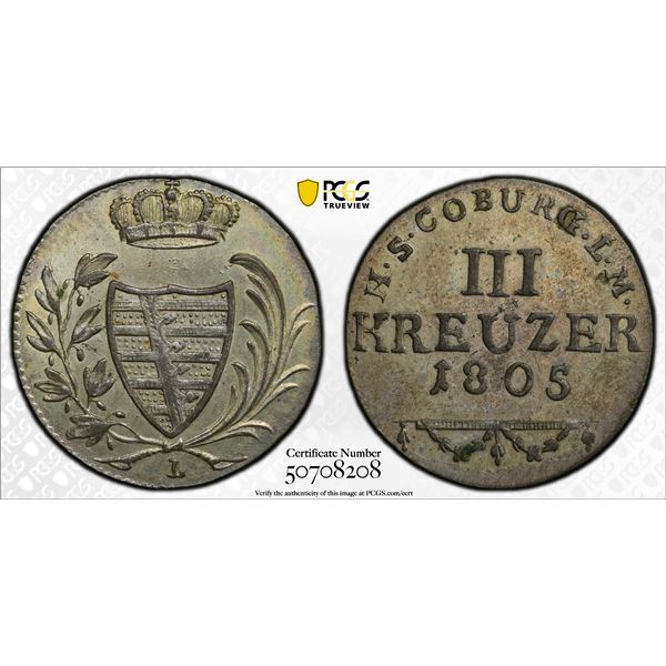 SAXE-COBURG-SAALFELD: Franz Friedrich Anton, 1800-1806, AR 3 kreuzer, 1805, PCGS MS62