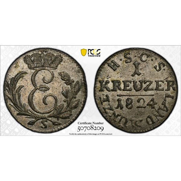 SAXE-COBURG-SAALFELD: Ernst, 1806-1826, AR kreuzer, 1824, PCGS MS62