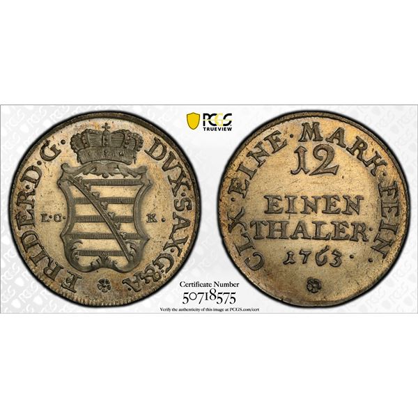 SAXE-GOTHA-ALTENBURG: Frederick III, 1732-1772, AR 1/12 thaler, 1763, PCGS MS64