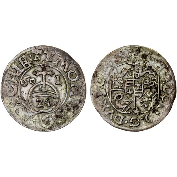 SCHLESWIG-HOLSTEIN-GOTTORP: Johann Adolf, 1590-1616, AR 1/24 thaler, [1]601, VF