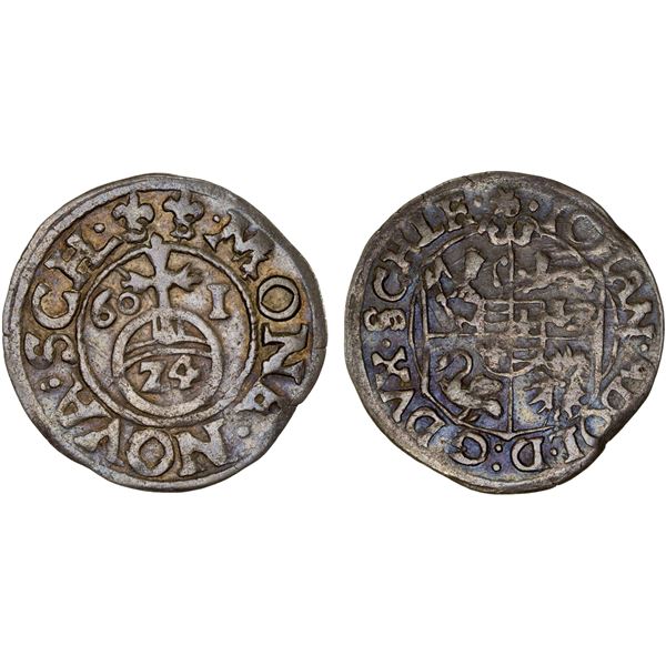 SCHLESWIG-HOLSTEIN-GOTTORP: Johann Adolf, 1590-1616, AR 1/24 thaler, [1]601, VF