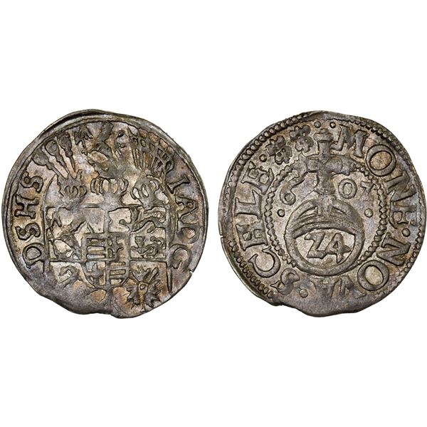 SCHLESWIG-HOLSTEIN-GOTTORP: Johann Adolf, 1590-1616, AR 1/24 thaler (1)60Z, XF