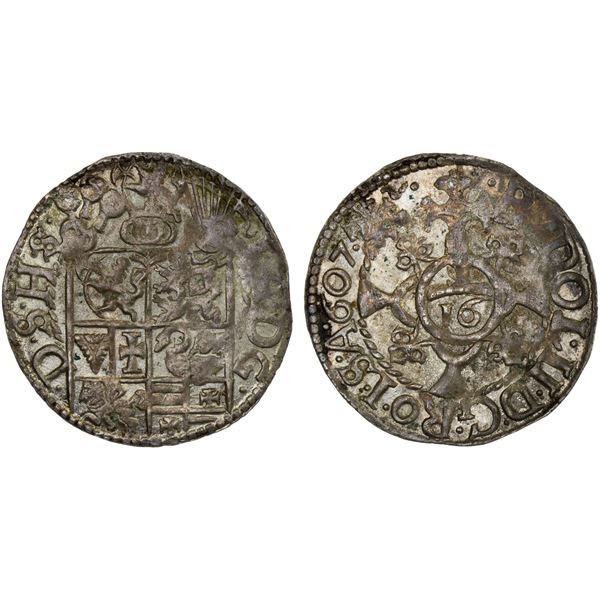 SCHLESWIG-HOLSTEIN-GOTTORP: Johann Adolf, 1590-1616, AR 1/16 thaler (1)607, AU