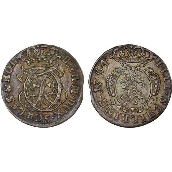 SCHLESWIG-HOLSTEIN-GOTTORP: Karl Friedrich, 1702-1739, AR 4 schilling, 1704, VF-XF