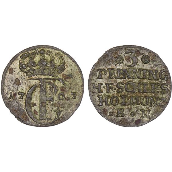 SCHLESWIG-HOLSTEIN-GOTTORP: Karl Friedrich, 1702-1739, BI 3 pfennig, 1707, XF