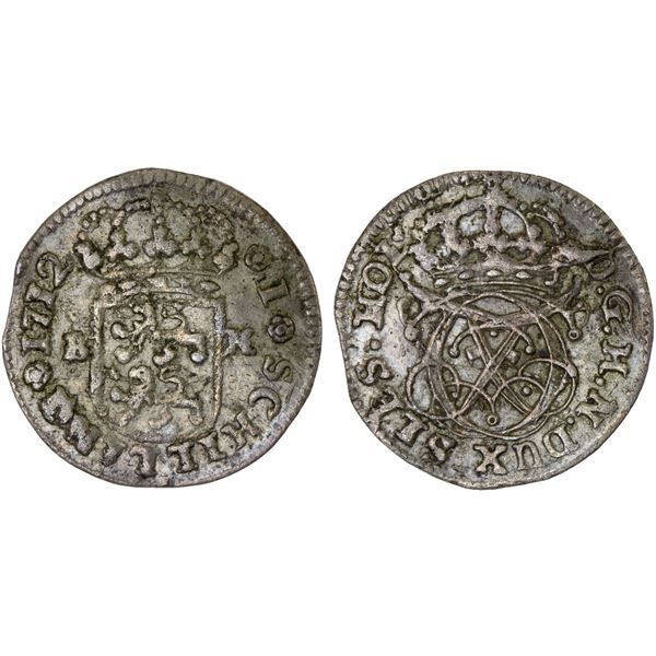 SCHLESWIG-HOLSTEIN-GOTTORP: Karl Friedrich, 1702-1739, AR schilling, 1712, Choice VF