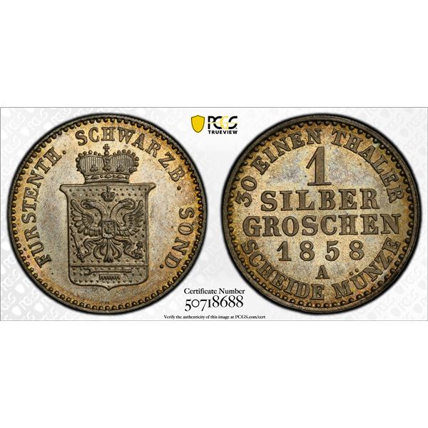 SCHWARZBURG-SONDERSHAUSEN: Günther Friedrich Karl II, 1835-1880, AR groschen, 1858-A, PCGS MS65