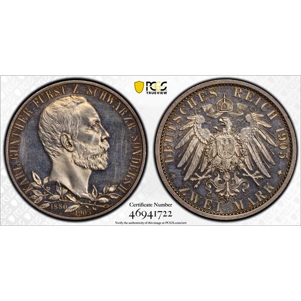 SCHWARZBURG-SONDERSHAUSEN: Karl Günther, 1880-1909, AR 2 mark, 1905-A, PCGS Proof 62 CAM