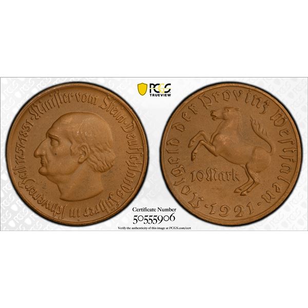 WESTPHALIA: AE 10 mark, 1923, PCGS MS64 BN