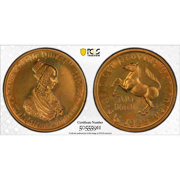 WESTPHALIA: 500 mark, 1923, PCGS MS65