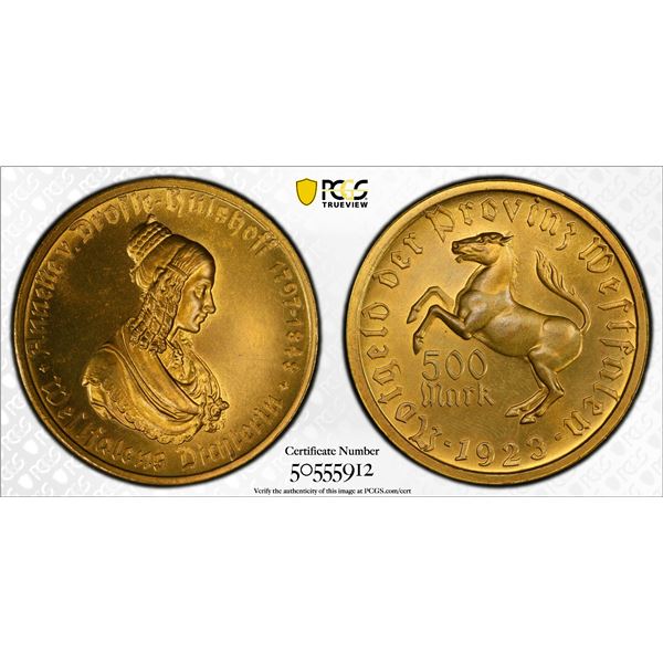 WESTPHALIA: 500 mark, 1923, PCGS MS64