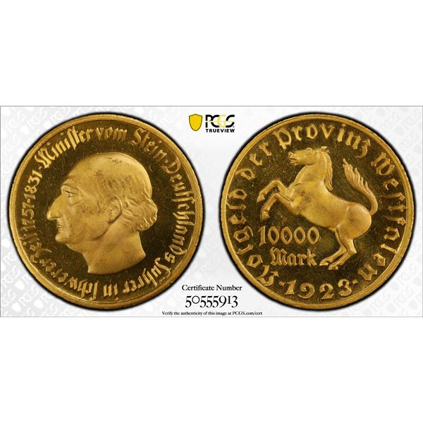 WESTPHALIA: 10,000 mark, 1923, PCGS MS64