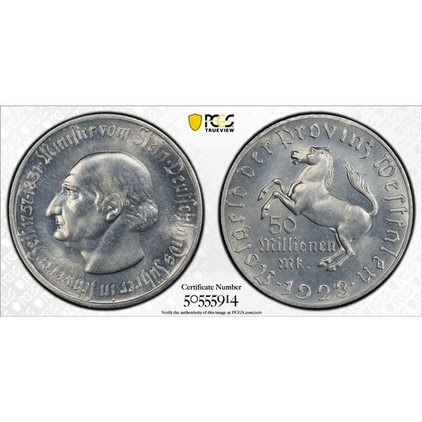 WESTPHALIA: 50,000,000 mark, 1923, PCGS MS64