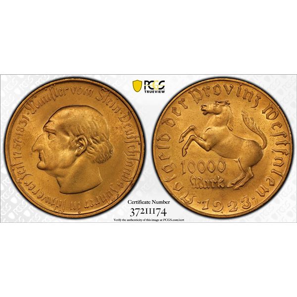 WESTPHALIA: 10,000 mark, 1923, PCGS MS64