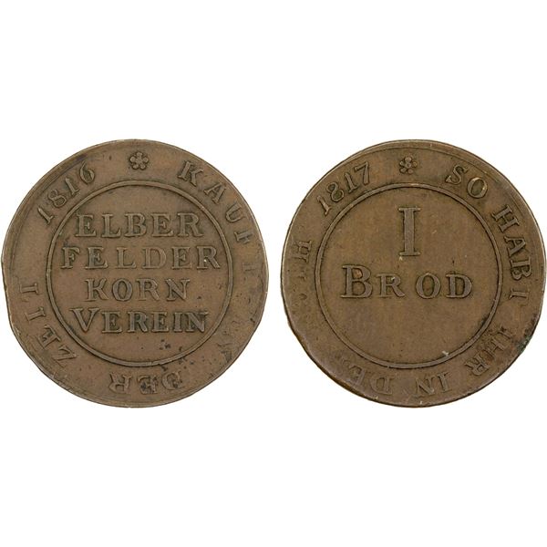 GERMANY: Elberfeld, AE bread token (5.41g), 1817, Fine