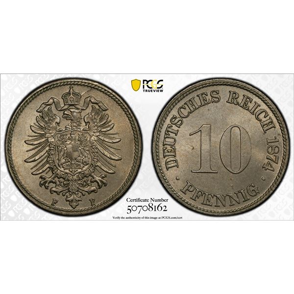GERMANY: Kaiserreich, 10 pfennig, 1874-F, PCGS MS65
