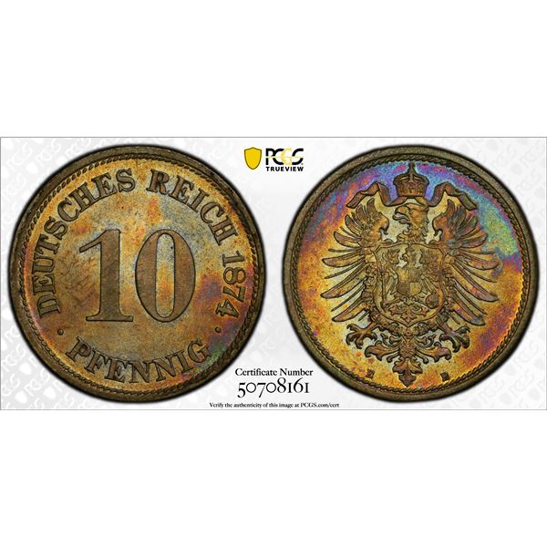 GERMANY: Kaiserreich, 10 pfennig, 1874-E, PCGS MS64