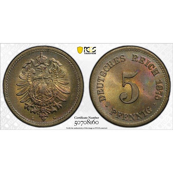 GERMANY: Kaiserreich, 5 pfennig, 1875-G, PCGS MS65