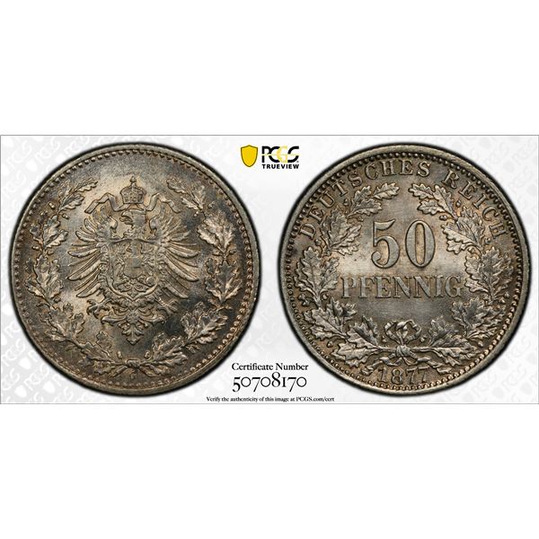 GERMANY: Kaiserreich, AR 50 pfennig, 1877-G, PCGS MS64