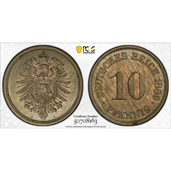 GERMANY: Kaiserreich, 10 pfennig, 1889-A, PCGS MS64