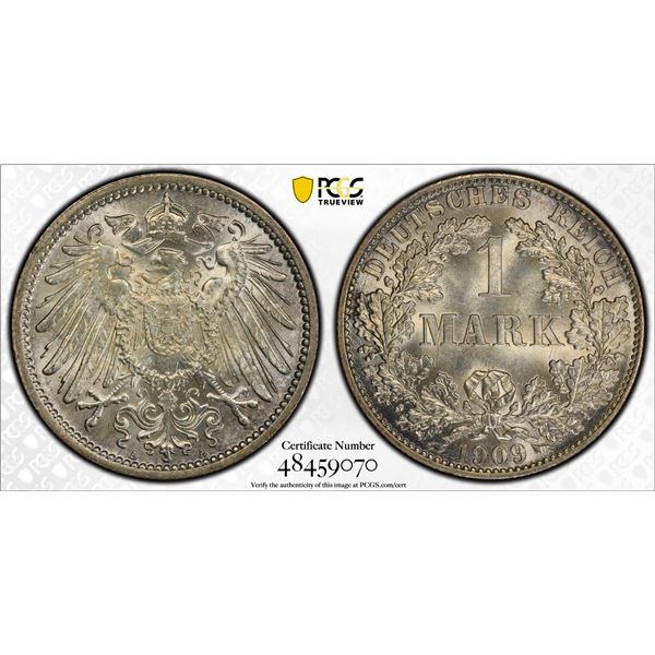 GERMANY: Kaiserreich, AR mark, 1909-A, PCGS MS66