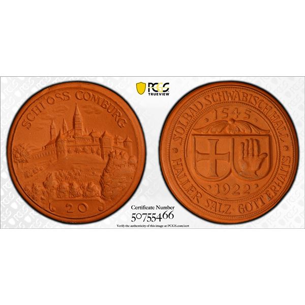 GERMANY: Weimar Republic, 20 mark, Schwabisch Hall, 1922, PCGS MS65