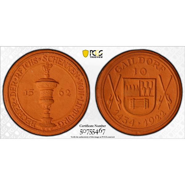 GERMANY: Weimar Republic, 10 mark, Gaildorf, 1922, PCGS MS64