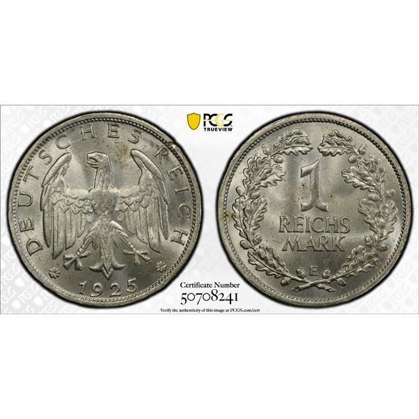 GERMANY: Weimar Republic, AR reichsmark, 1925-E, PCGS MS65