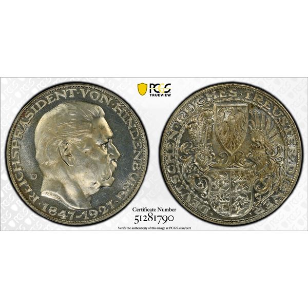GERMANY: Weimar Republic, AR medal, 1927-D, PCGS Specimen 63