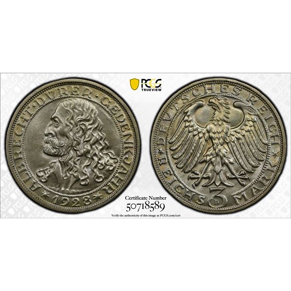 GERMANY: Weimar Republic, AR 3 reichsmark, 1928-D, PCGS MS64
