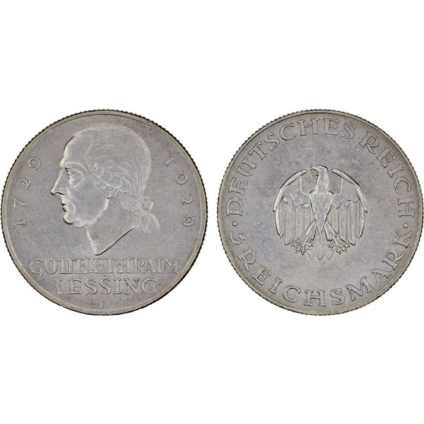 GERMANY: Weimar Republic, AR 3 reichsmark, 1929-D, XF