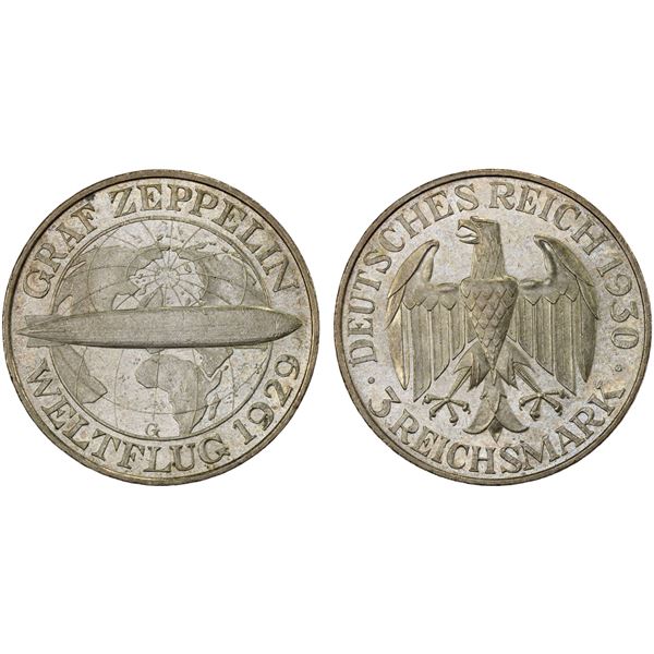 GERMANY: Weimar Republic, AR 3 reichsmark, 1930-G, Unc
