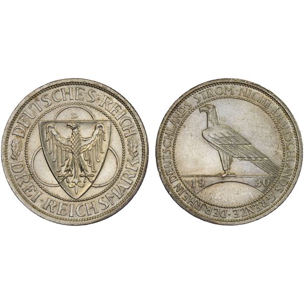 GERMANY: Weimar Republic, AR 3 reichmark, 1930-D, Unc