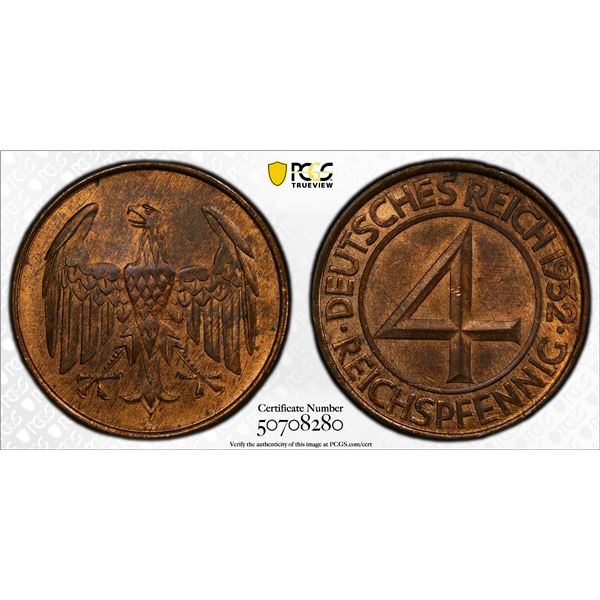 GERMANY: Weimar Republic, AR 3 reichsmark, 1932-F, PCGS MS64 RB