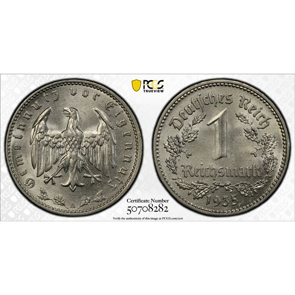 GERMANY: Third Reich, 1 reichsmark, 1935-A, PCGS MS64